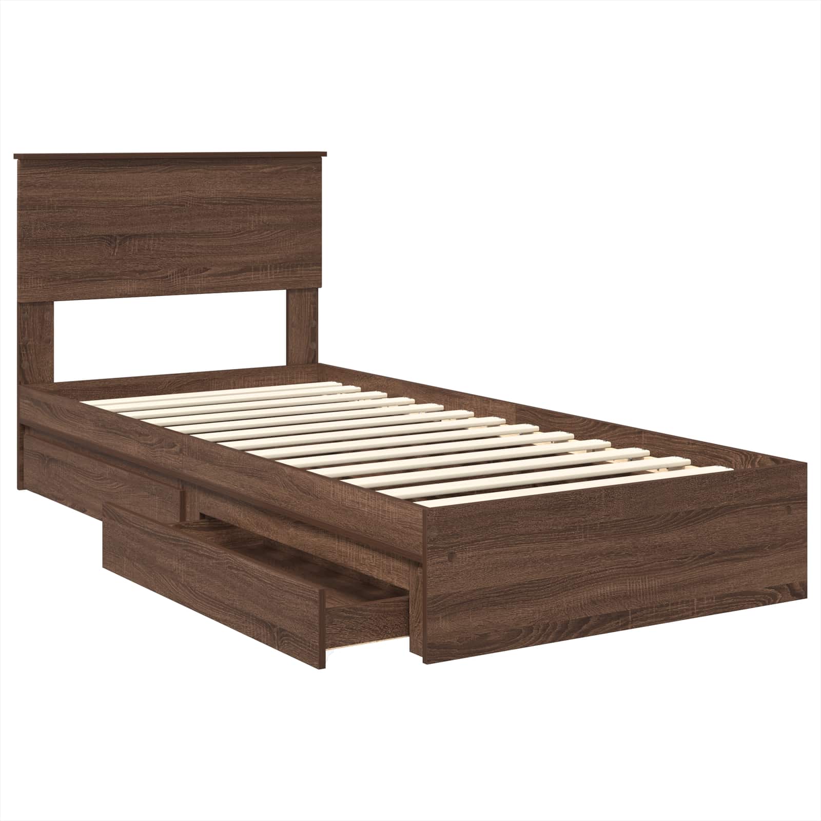 Lit coffre chêne brun 75 x 190 cm panneau de bois - 5