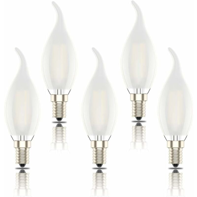 Żarówki LED E14 Zestaw 5 żarówek LED E14, żarnik płomień matowy, mała żarówka wkręcana Edison SES C35, 4 W (odpowiednik 40 W), ciepła biel 2700 K [Cl