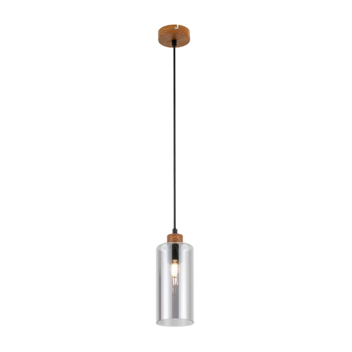 Lampa wisząca Naster drewniana-czarna-szkło-dymiona 1xE27x25W nowoczesna wym: 150 x 10 x 10 cm szkło Italux