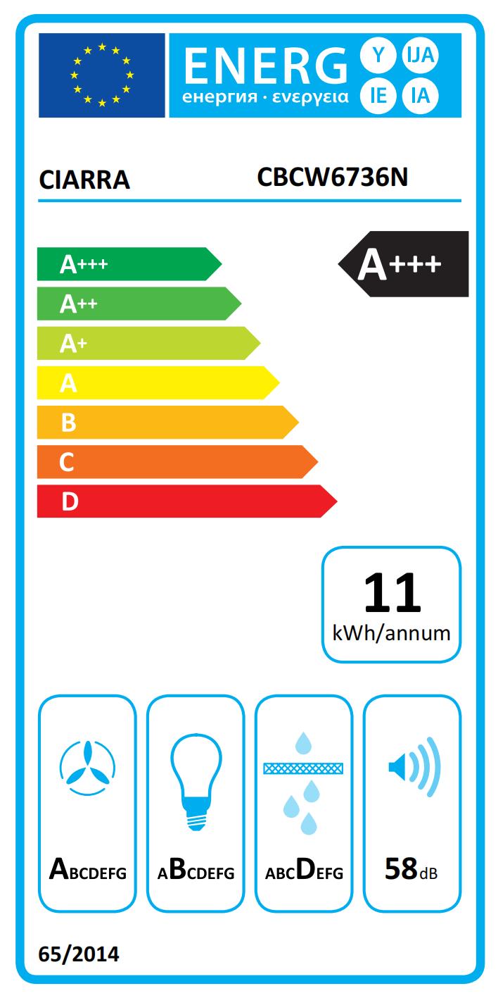 CIARRA Hotte Aspirante 60cm 650m³/h A+++ 4 Vitesses avec Booster APP Contrôle Touch Tactile Verre Blanc VM6736NW - 10