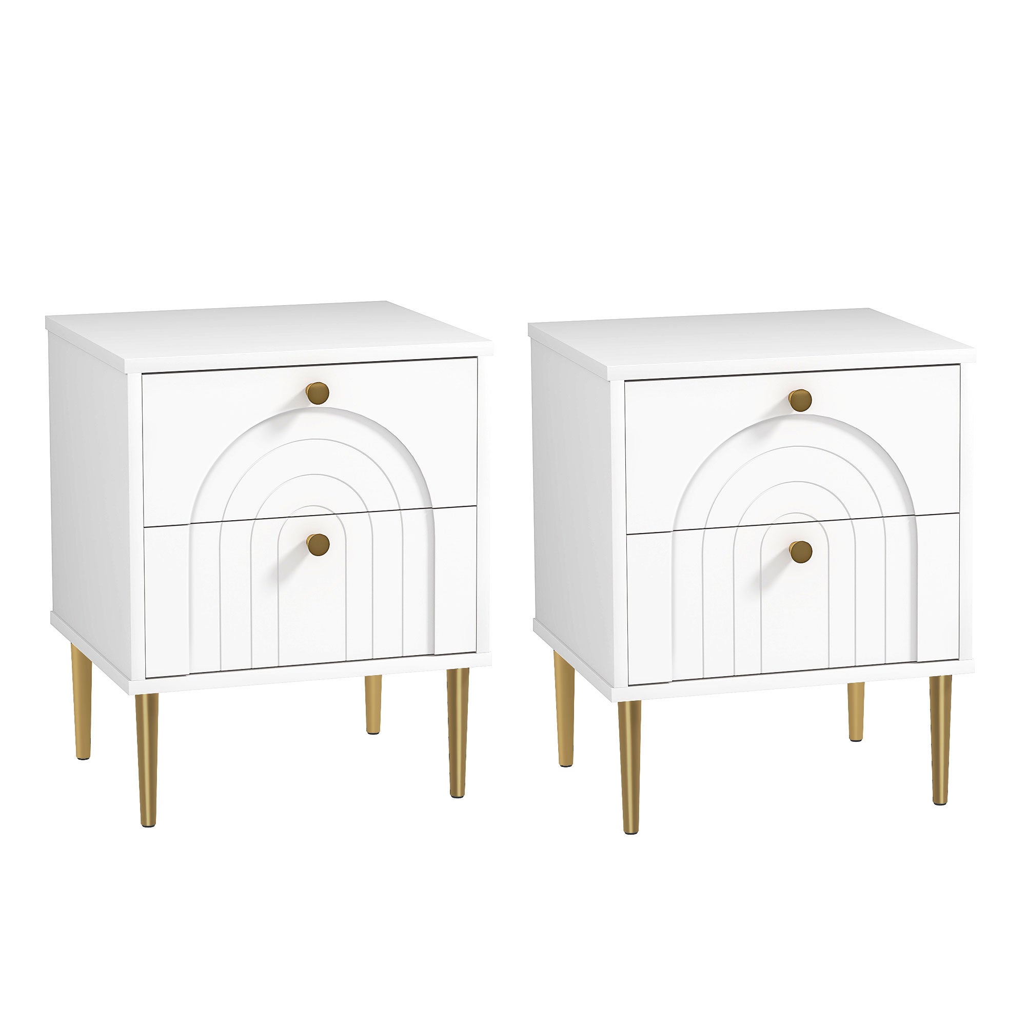 Lot de 2 tables de chevet avec 2 tiroirs et pieds en acier pour chambre ...