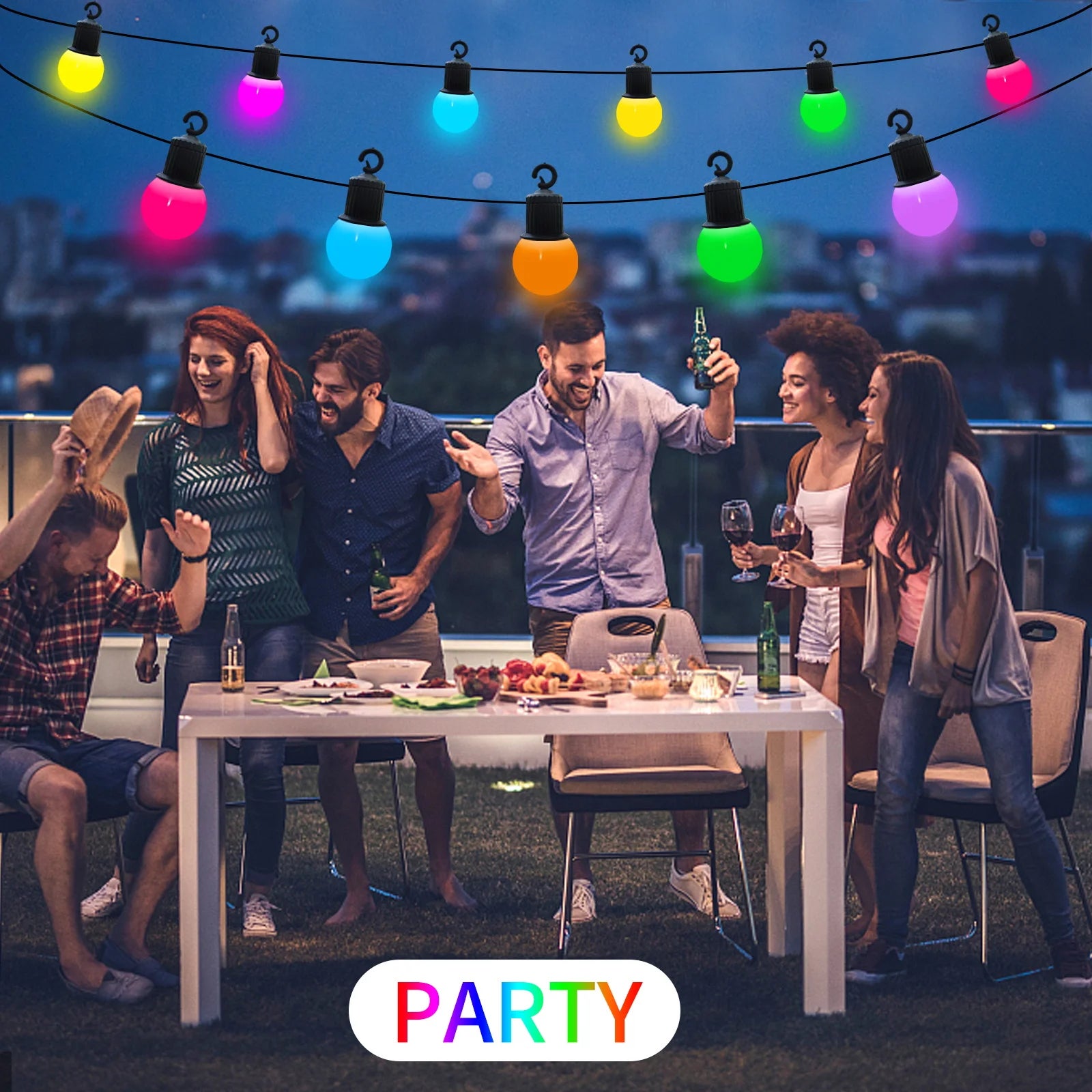 Guirlande lumineuse d'extérieur à intensité variable de 9 m avec 10 ampoules G40, APP et télécommande, étanche IP65, pour jardin,cour, Noël et fêtes - 9