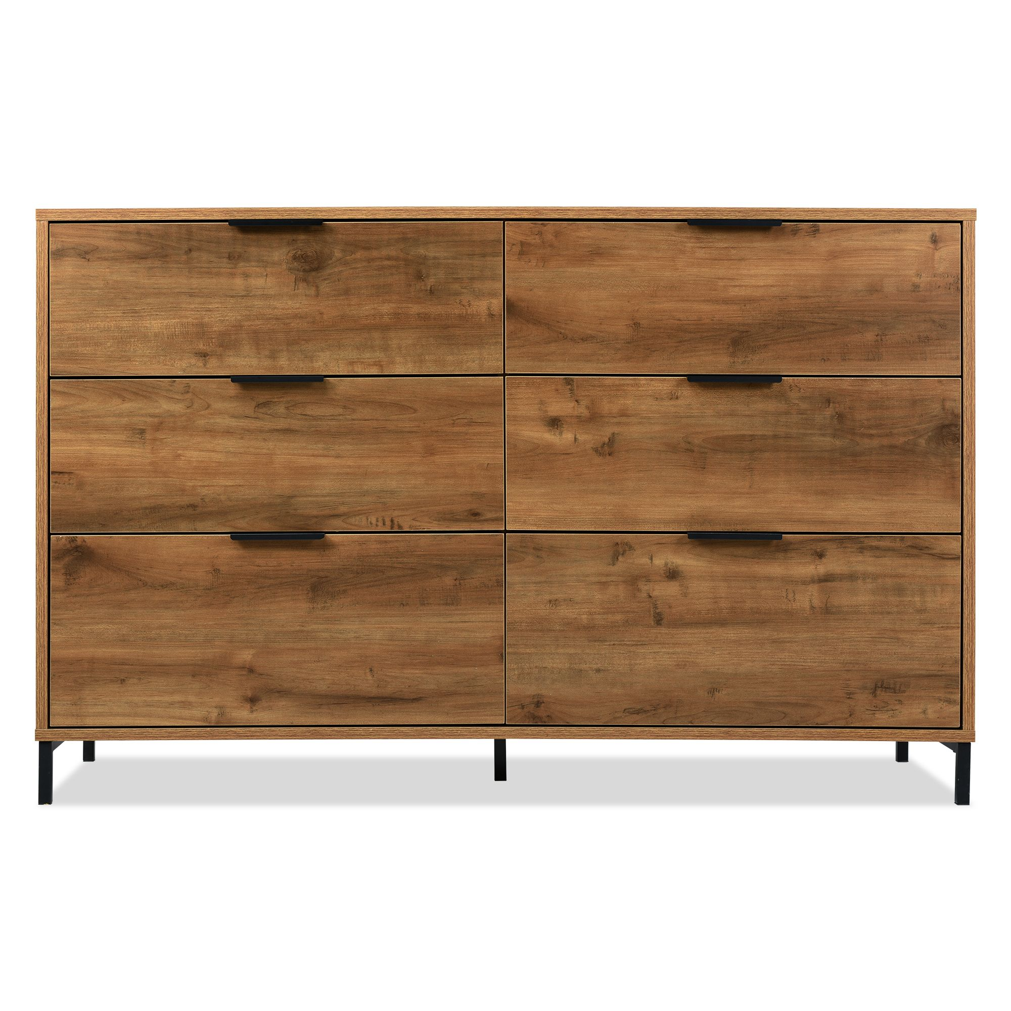 Commode à 6 tiroirs pour chambres et salons - 120 x 40 x 76 cm - chêne foncé - 7