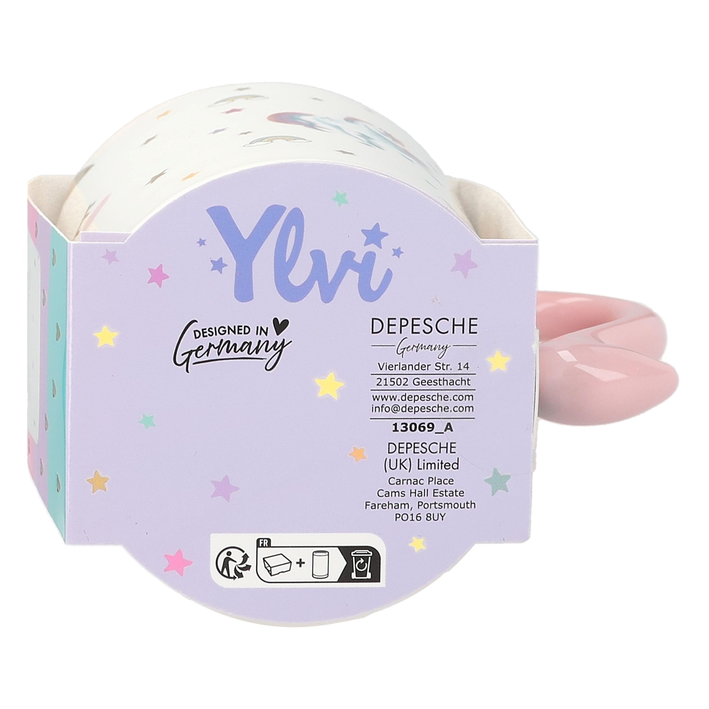 Depesche 13069 Ylvi Mug bianca con stampa e scritta unicorno dorata, tazza in porcellana con manico rosa, capacità circa 300 ml, Multicolore - 8