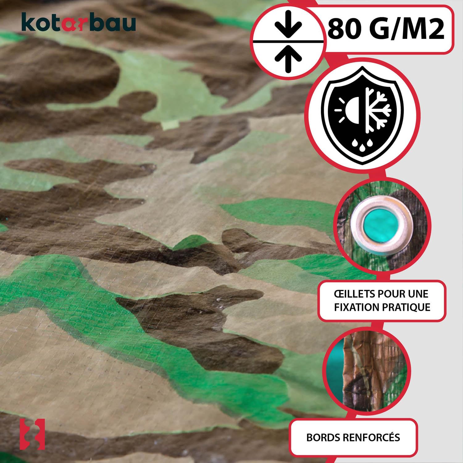 Plandeka 80 G/M2 - Płachta Ochronna Okryciowa - 4 X 6 M - Mocna - Gruba - Uniwersalna - Wodoodporna - Moro KOTARBAU - 5