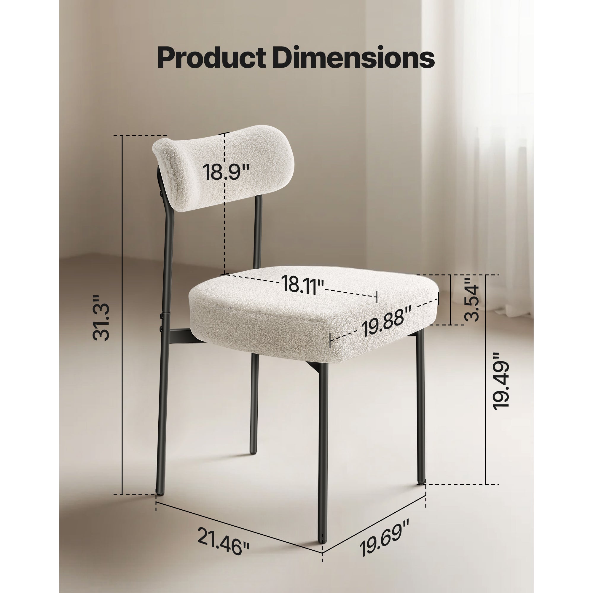 Ensemble de 4 chaises SucceBuy de salle a manger en tissu bouclette, avec dossier courbe et pieds en metal, design moderne et compact,ideal pour table - 2