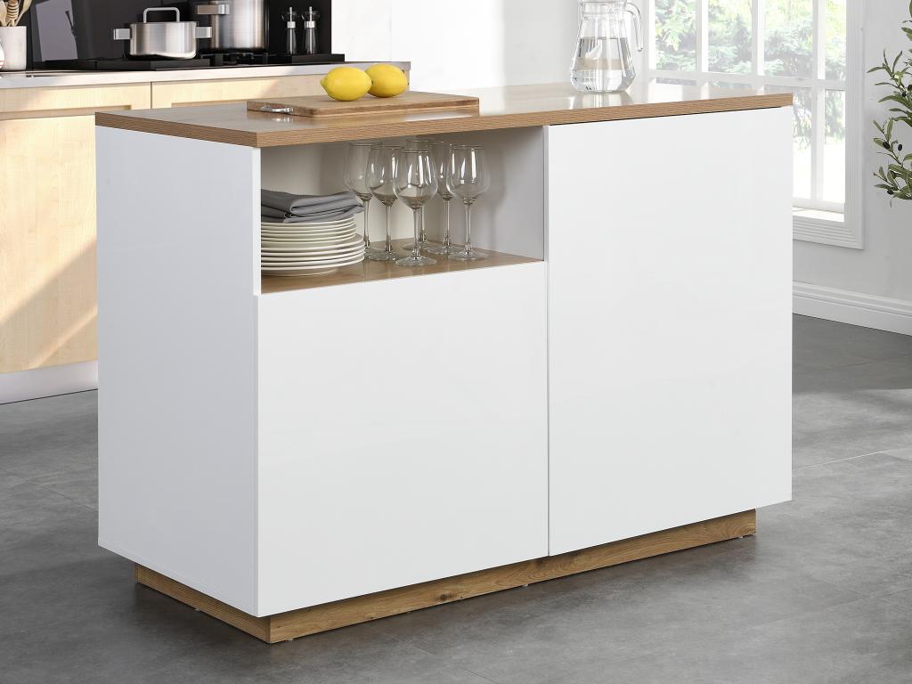 Wyspa kuchenna 2-drzwiowa z 1 wnęką z MDF-u – Naturalny i biały – CORELINA
