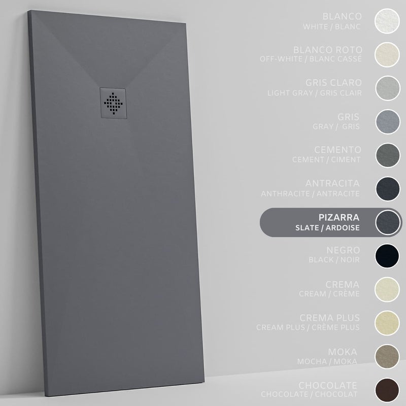 SOULHOME Brodzik prysznicowy– Żywica– Gel Coat– Gładka/Kamienna tekstura – Antypoślizgowy – Kolor łupkowy – 210x90- Niski 3 cm– SAME