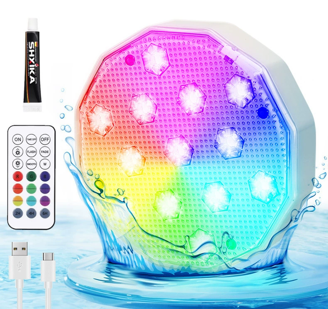 Luci LED sommergibili ricaricabili, luce LED magnetica per piscina con telecomando, luce d'atmosfera RGB per piscina, laghetto e giardino, 1 pezzo
