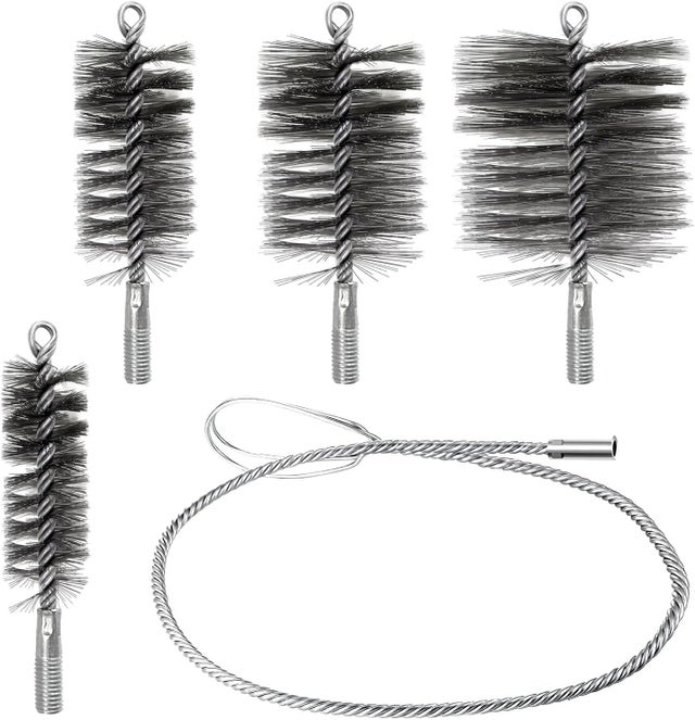 4 pièces Kit de Hérisson Ramonage, Kit Nettoyage Gaine Souple, Comprend des Brosses de 30/50/80/150mm