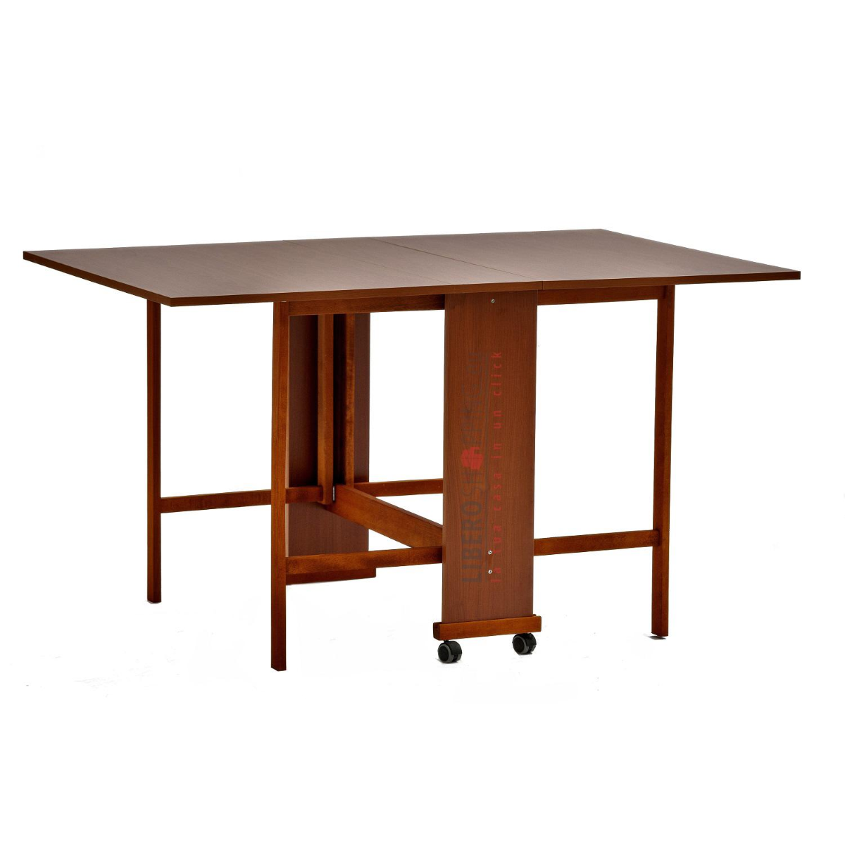 Table pliante en bois formica avec roues 140x90 Noyer GIORGIA | Leroy ...