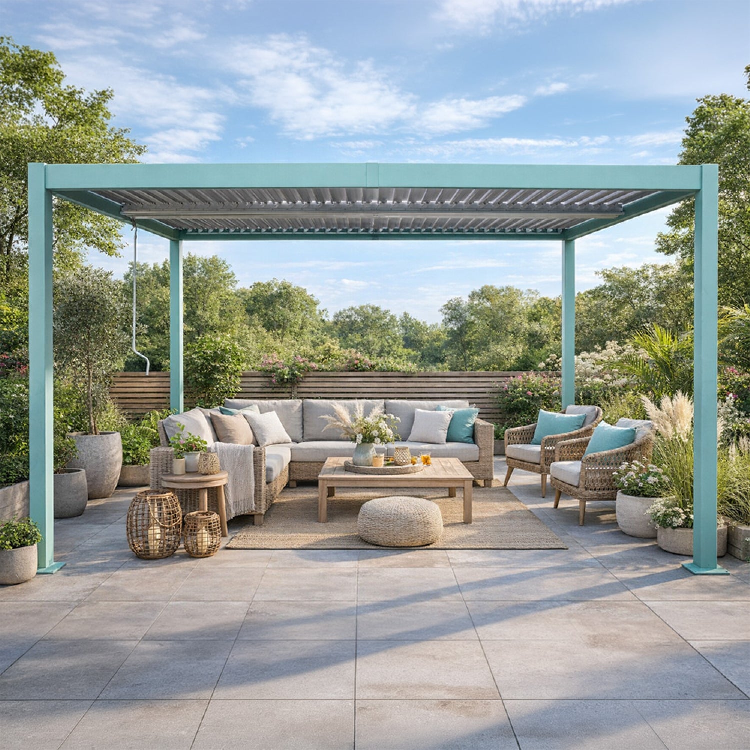 Pergola bioclimatique 4x3m structure aluminium lames orientables verte ...