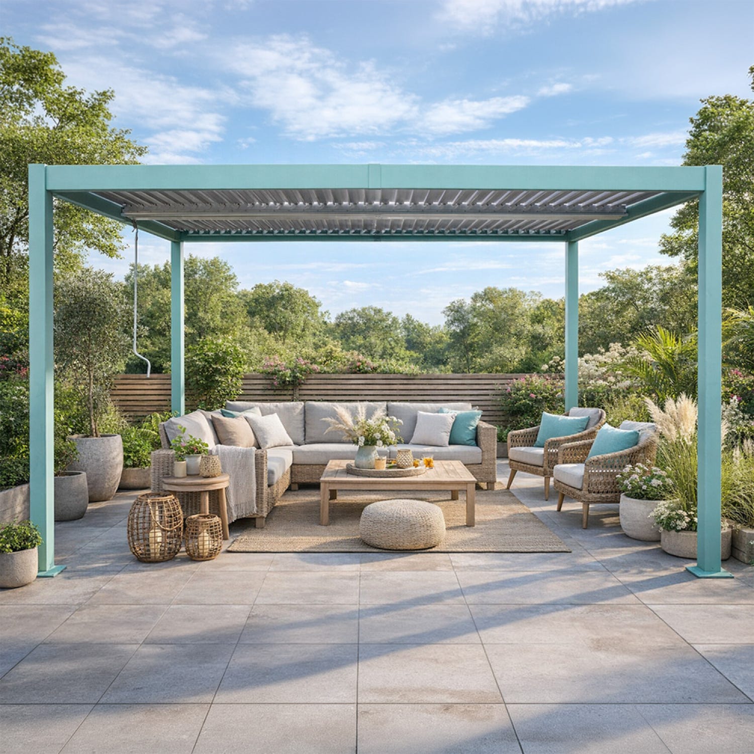 Tructure Image Pergola bioclimatique 4x3m structure aluminium lames orientables verte ...
