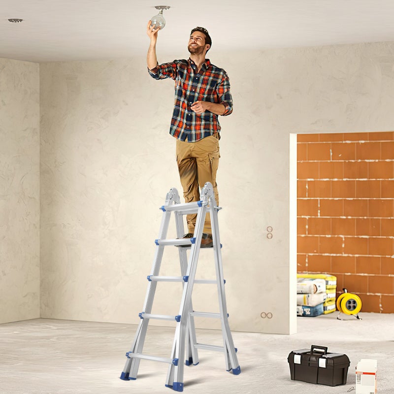 Échelle Télescopique Escabeau Telescopique Multi-Fonction 4x5 marches Echelons Polyvalent - 7