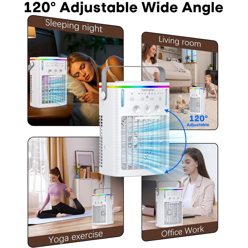 Climatiseur portable, mini climatiseur mobile évaporatif à double buse 1000 ml, avec télécommande, 3 vitesses, 7 couleurs d'éclairage, pour chambre - 9