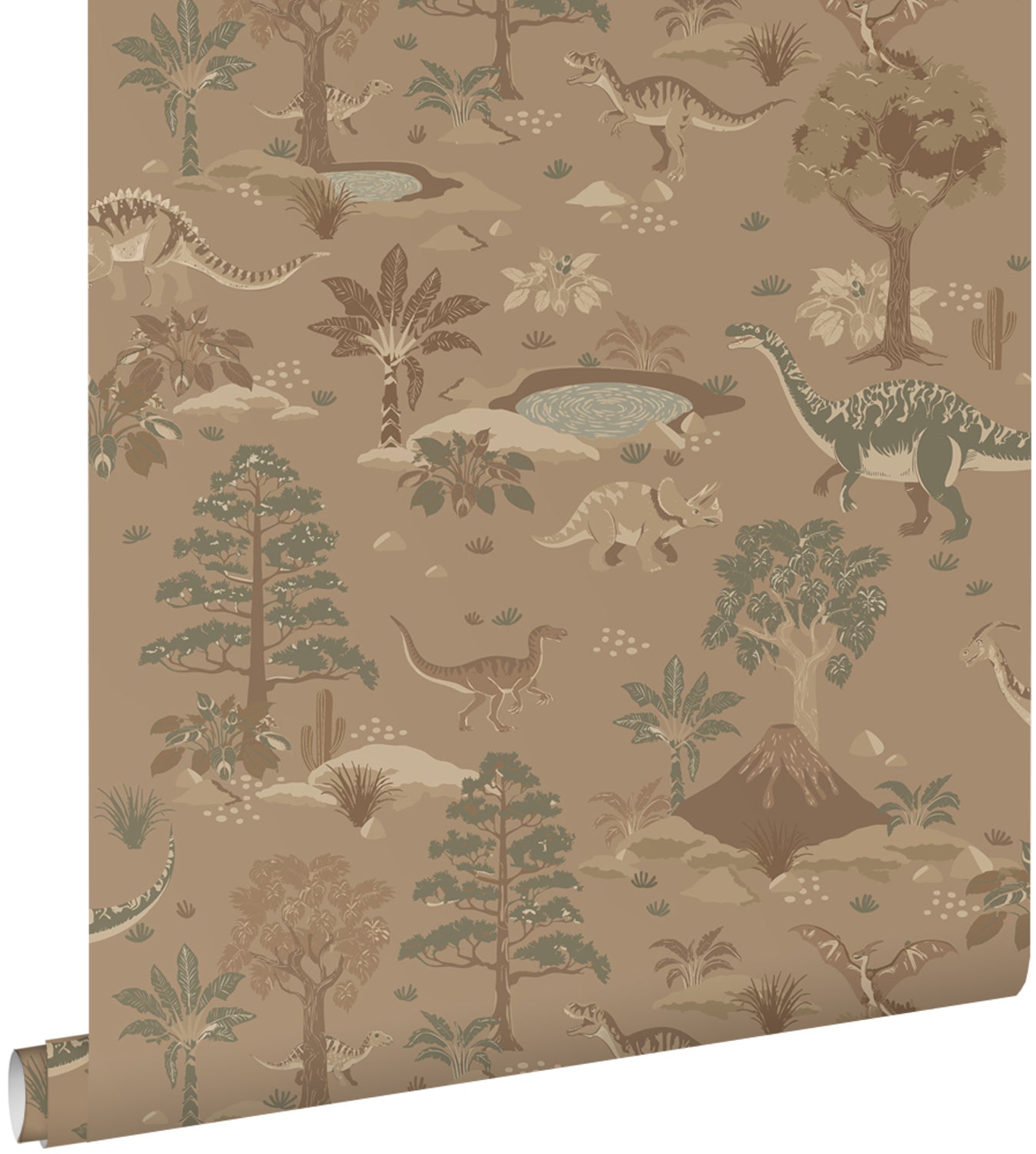 Tapeta dinozaury brązowymIzielonym - 50 x 900 cm - ESTAHOME