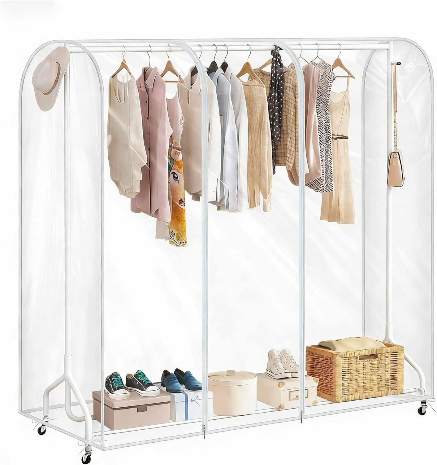 Duża osłona ochronna na wieszak na ubrania, przezroczysta, wodoodporna, plastikowa, łatwa do otwierania i zamykania (150X50X150CM)