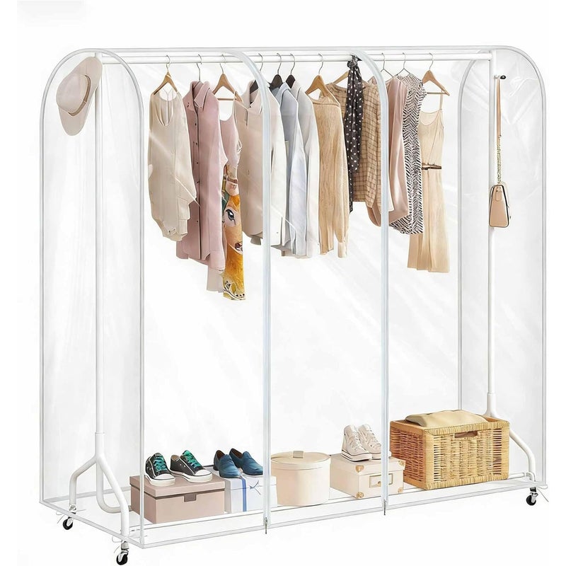 Duża osłona ochronna na wieszak na ubrania, przezroczysta, wodoodporna, plastikowa, łatwa do otwierania i zamykania (150X50X150CM)