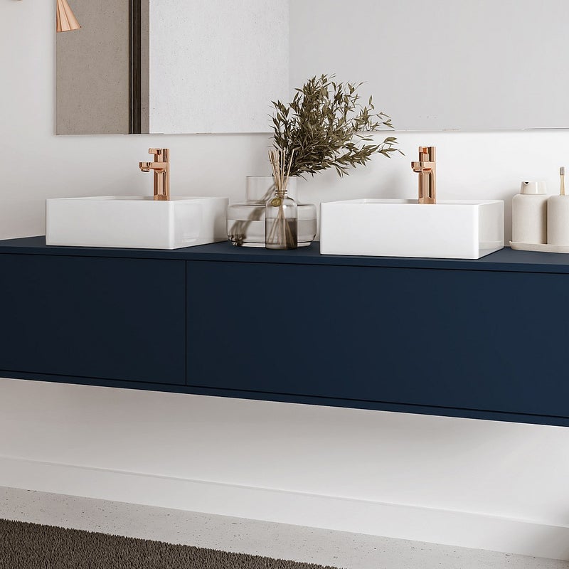 Szafka pod umywalkę wisząca ciemnoniebieska z podwójną umywalką – dł. 150 cm – ISAURE II