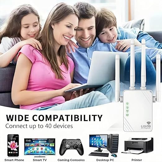 Amplificateur WiFi 1200Mbps, double bande 5Ghz et 2,4Ghz, port Gigabit et WPS, équipé de 4 antennes, compatible avec toutes les box réseau，blanc - 2