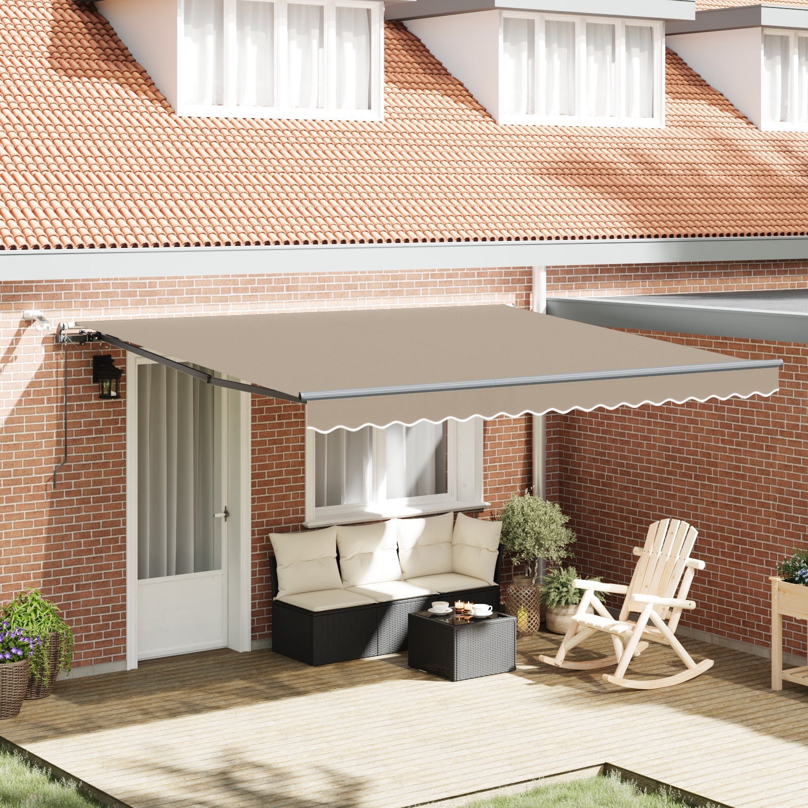 Vidaxl toldo retráctil automático con led beige 400x300 cm, vidaxl tela de reemplazo para toldo 4x3 m beige