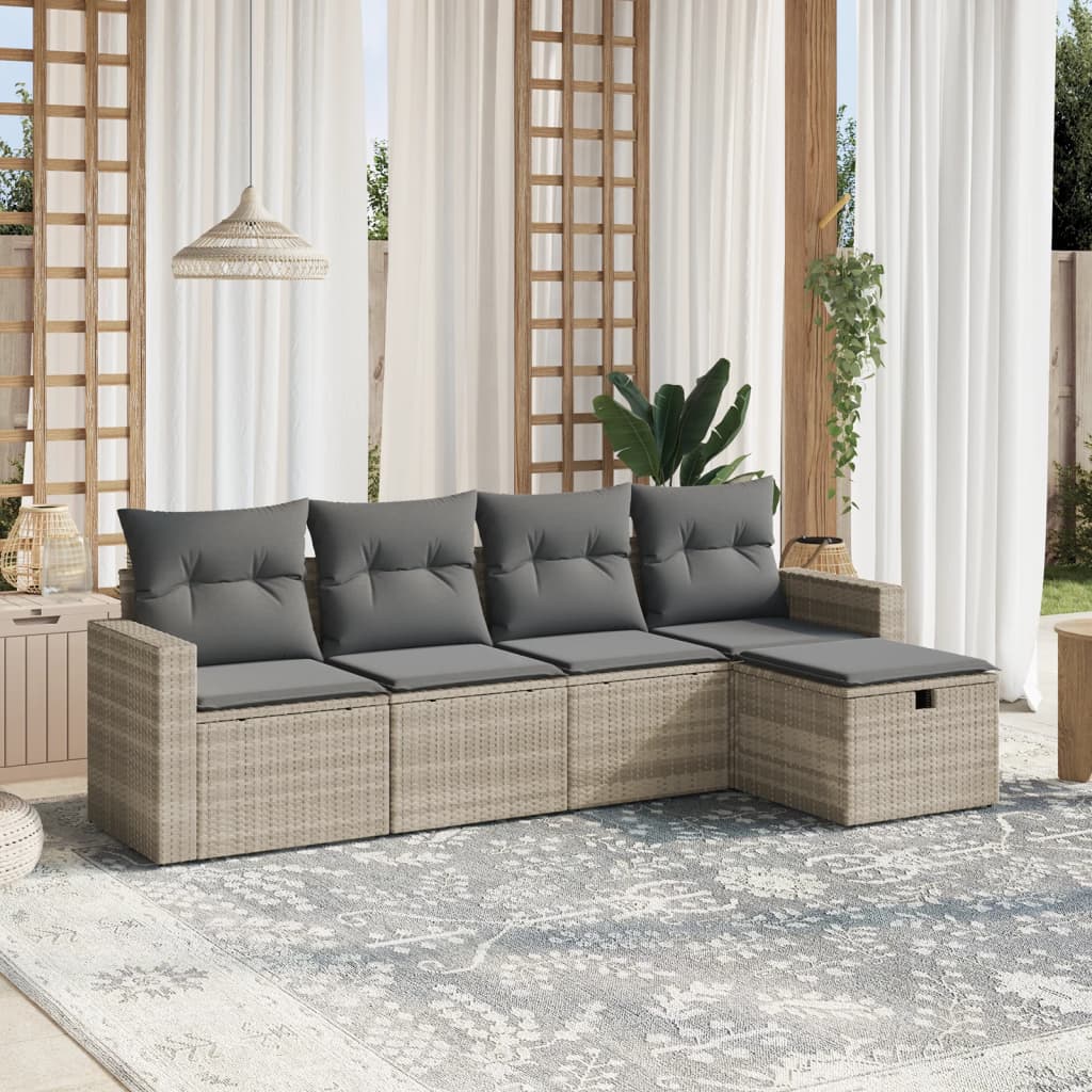 Salon de jardin 5 pcs | Mobilier de jardin | Salon d'extérieur avec coussins gris clair résine tressée CFW73754 - 2
