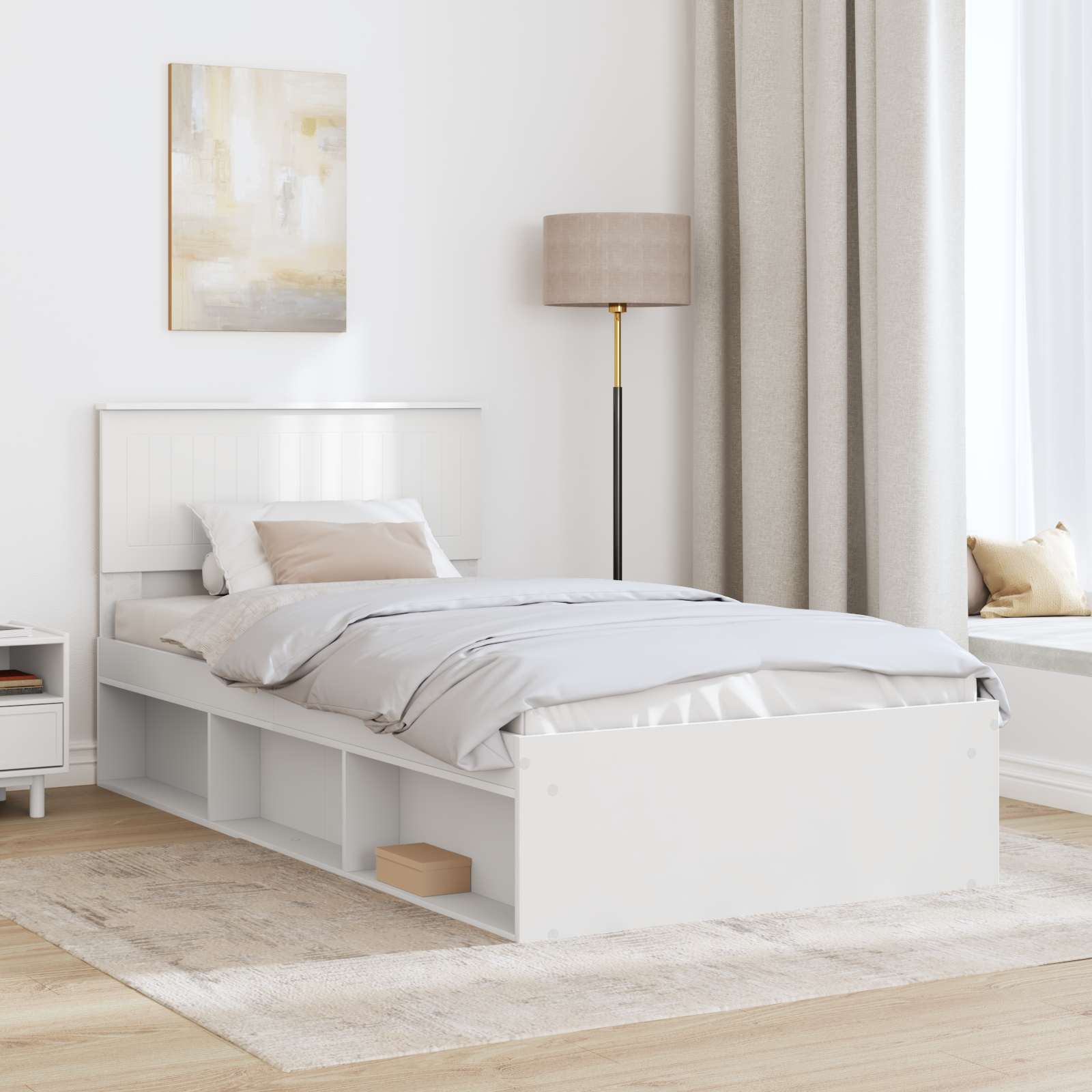 Cadre de lit avec tête de lit en pin massif blanc, 100 × 200 cm - 3