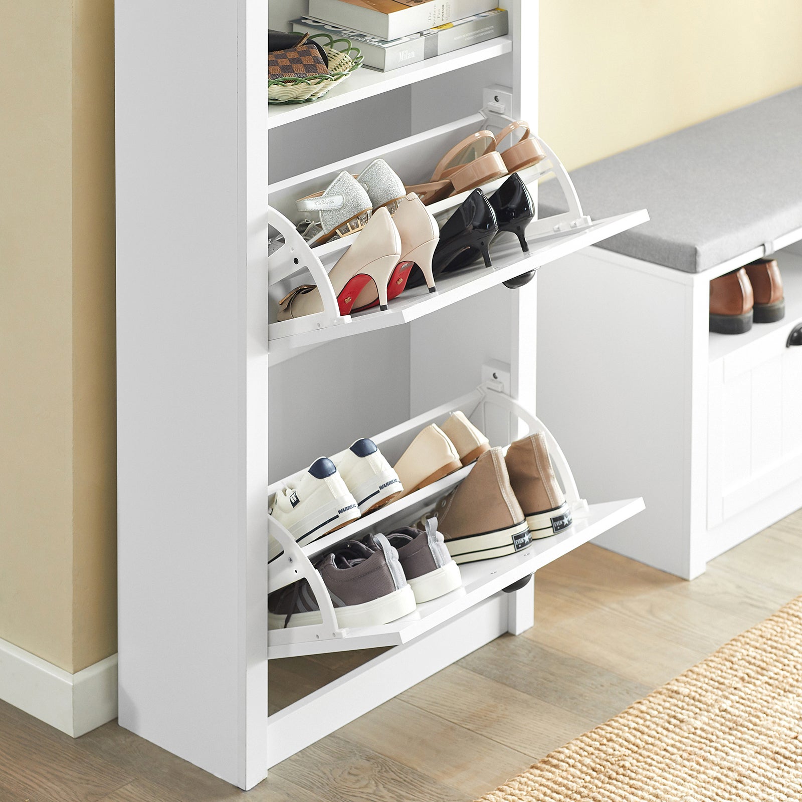 Sapateira com 2 portas basculantes Sapateira estreita Organizador de sapatos Branco 60 x 24 x 110 cm FSR87-K-W SoBuy PT - 7
