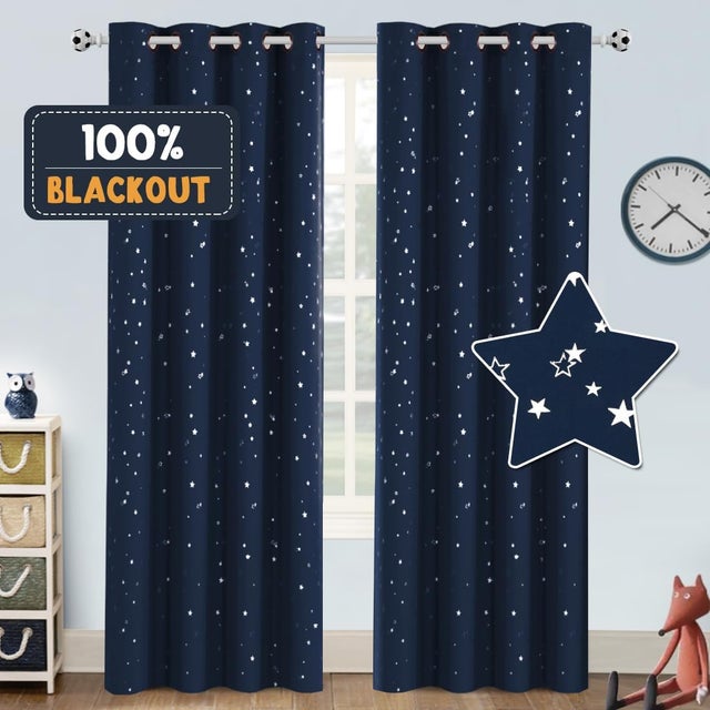 Rideaux occultants pour chambre à coucher – 2 panneaux 132 x 213 cm – Rideaux Twinkle Star à isolation thermique