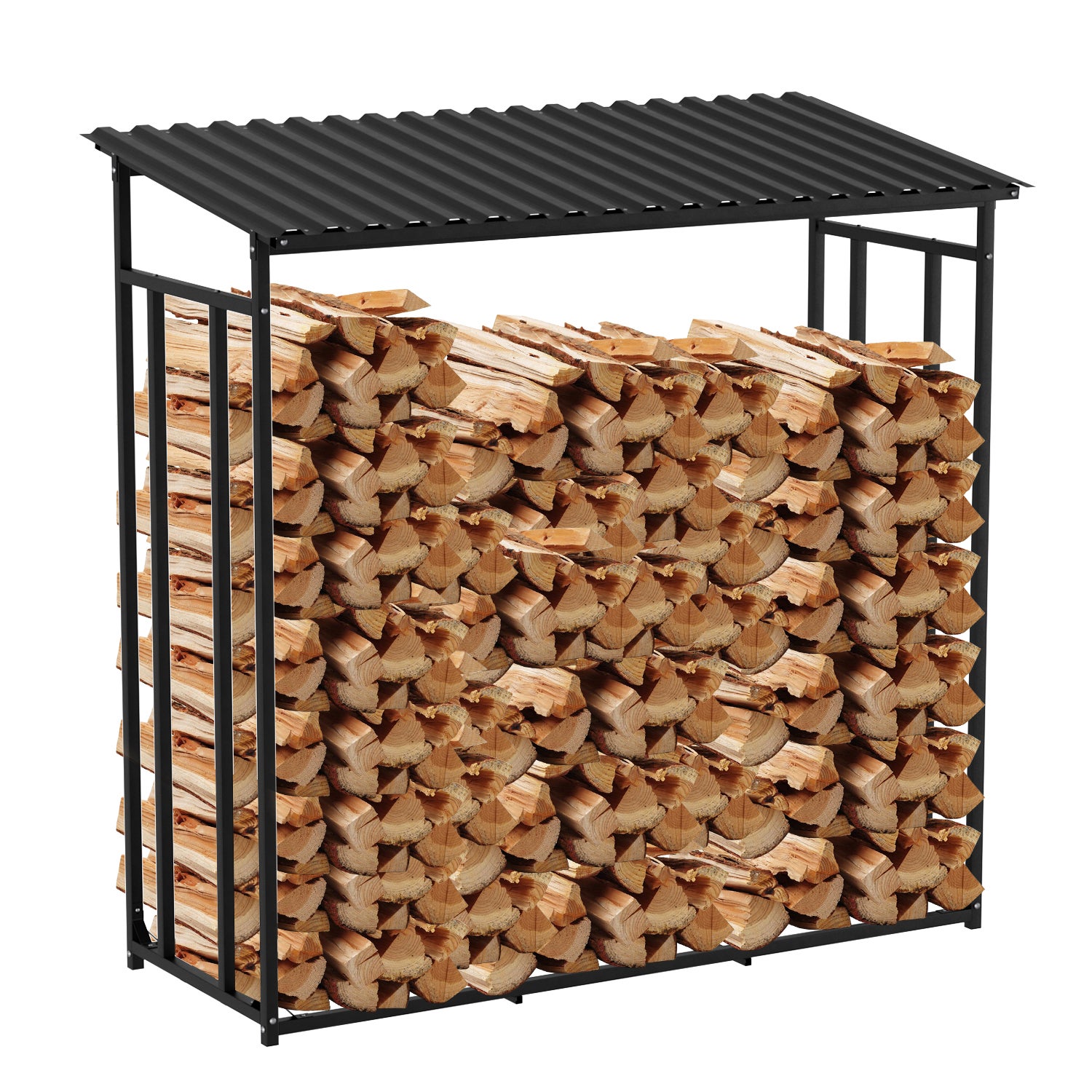 Rastrelliera Per Legna Da Ardere In Acciaio Nera 50x30x209 Cm – 2 Vani Da 100 Cm, Posizionabile Orizzontale O Verticale, Con Fissaggio A Parete
