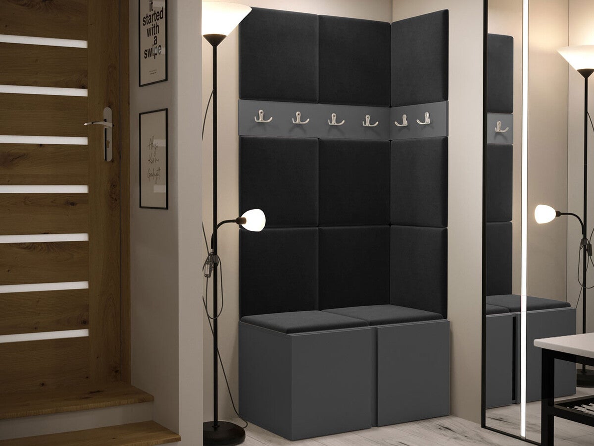 Conjunto para corredor Hartford 264, 186x84x46cm, Grafite, Tecido, Placa de aglomerado laminado, Montado nas parede, Colocado - 2