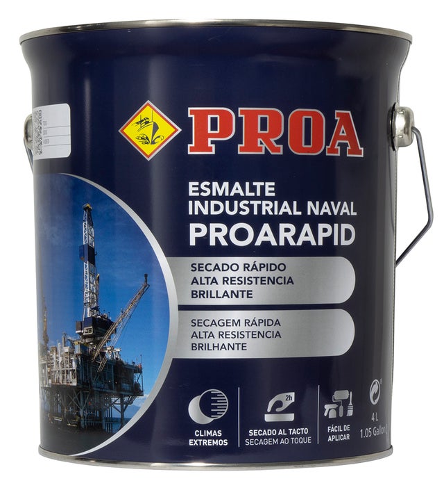 ESMALTE NAVAL E INDUSTRIAL PROARAPID. BRILLANTE. Blanco. 4L. Esmalte de secado rápido y gran dureza. PROA.