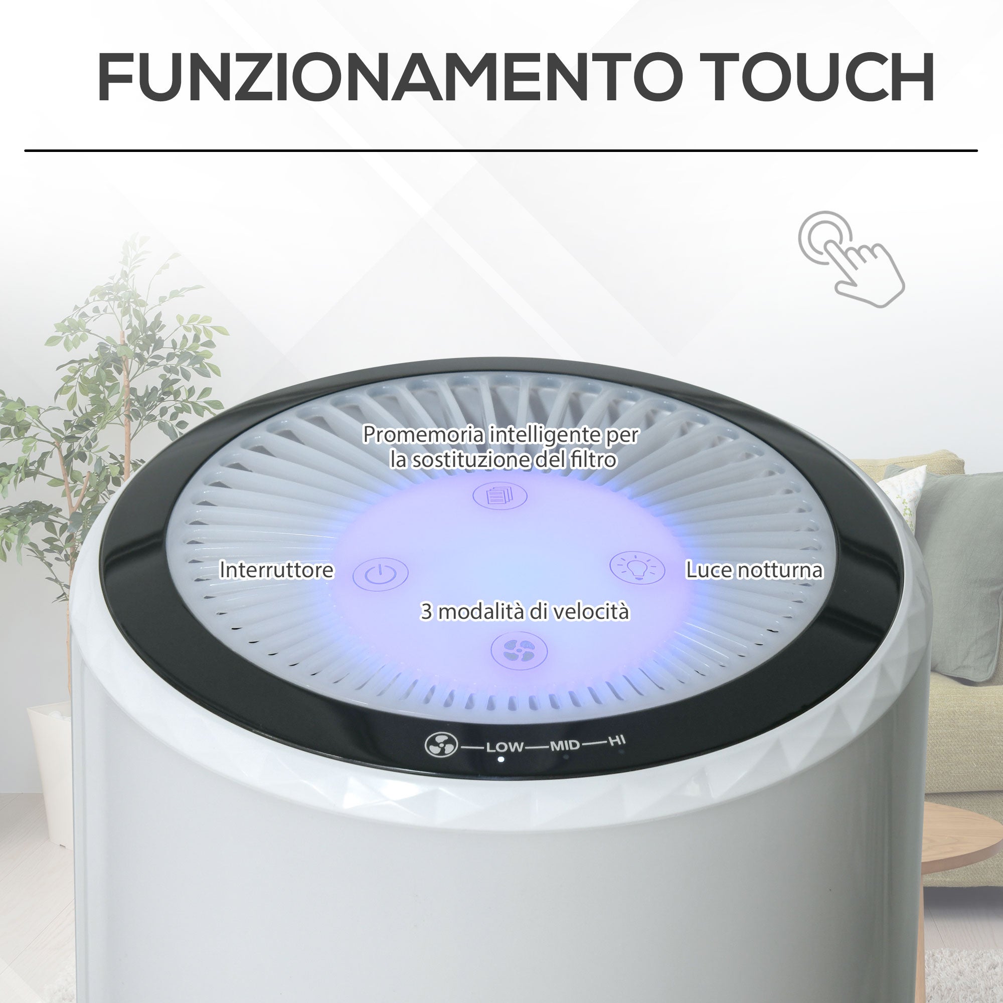 HOMCOM Purificatore D'aria Con Filtro Hepa Carbone Attivo, 3 Velocità Regolabili, Area Coperta 18㎡, Per Polvere, Fumo, Odori, Polline - 5