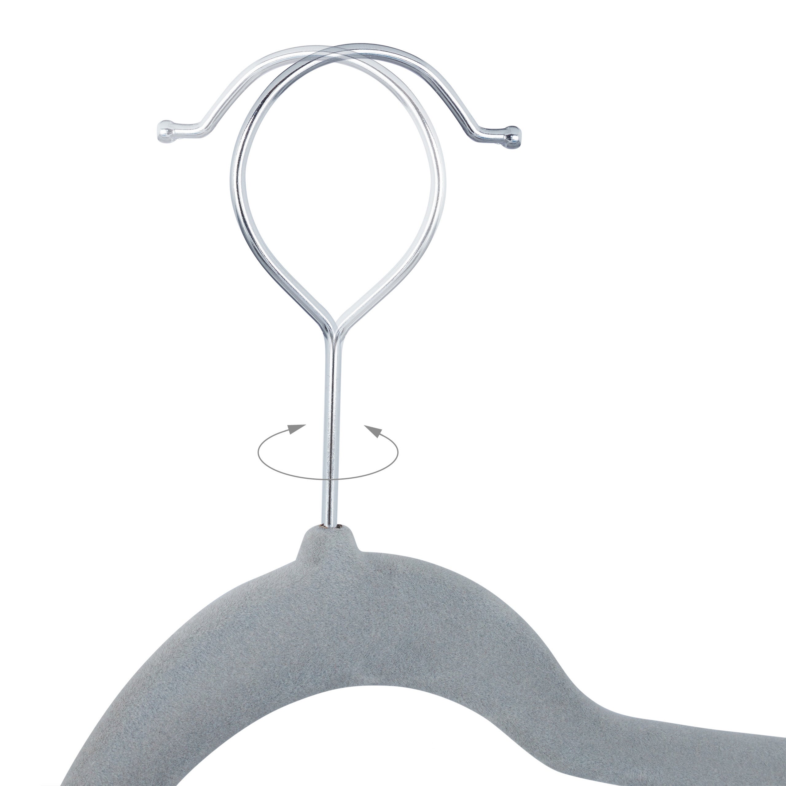24x Cintres en velours, pinces, clips, manteaux, pantalons, robes, vêtements, crochet 360°, 43 cm, antidérapant, gris - 6