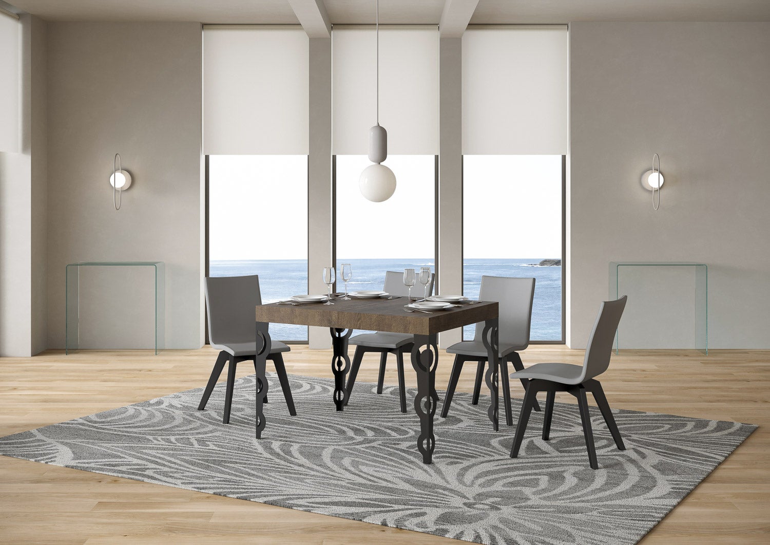 Rozkładany stół Karamay Walnut 80x120/204 cm z antracytową ramą