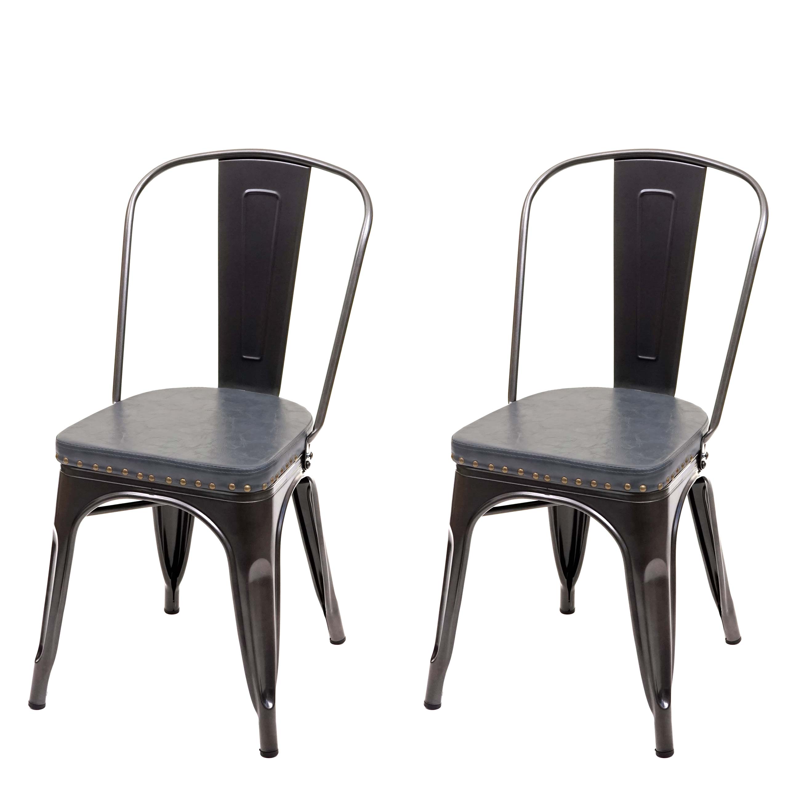 Zestaw 2 krzeseł do jadalni HWC-H10e, krzesło kuchenne krzesło Chesterfield metal imitacja skóry gastronomia przemysłowa ~ czarno-szary