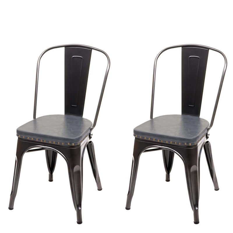 Zestaw 2 krzeseł do jadalni HWC-H10e, krzesło kuchenne krzesło Chesterfield metal imitacja skóry gastronomia przemysłowa ~ czarno-szary