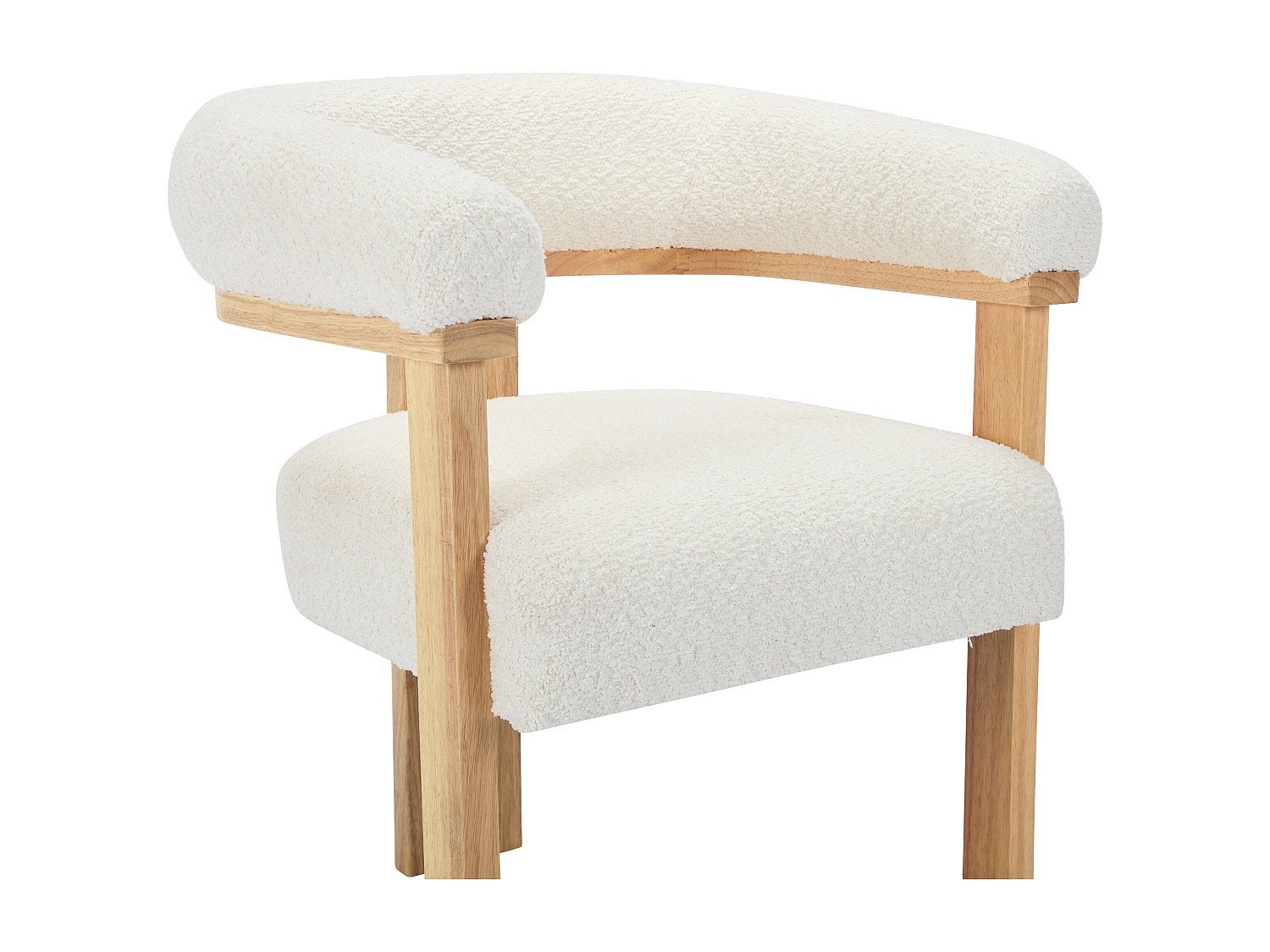 Lot de 6 chaises avec accoudoirs en tissu bouclette et bois d'hévéa naturel - Blanc - LIVELIA - 4