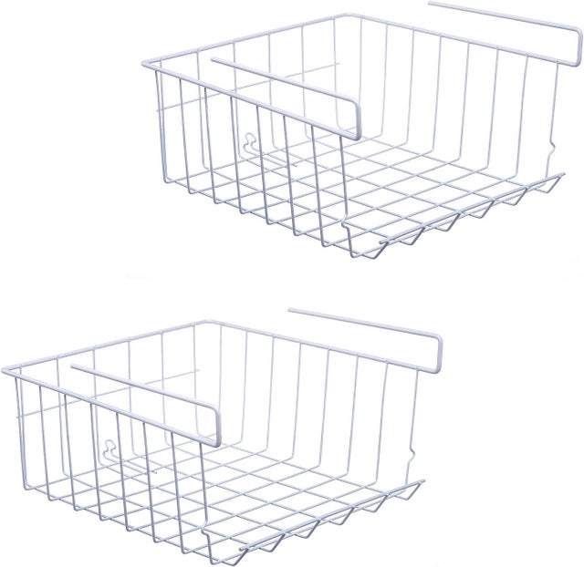 Cesta de armazenamento sob a prateleira, cesta de armazenamento de fio de 2 pacotes para cozinha, escritório, despensa, banheiro, guarda-rou