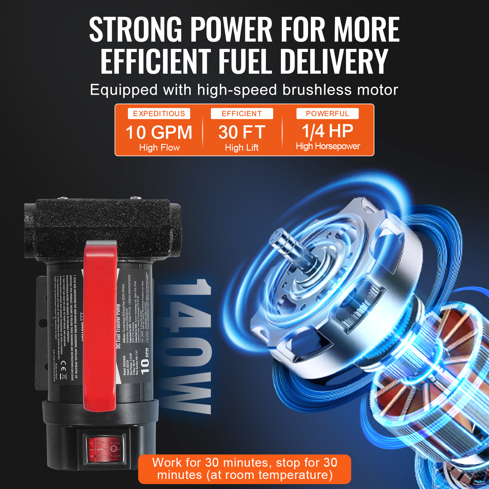 pompe de transfert de carburant Diesel,VEVOR 37,8 l/min,électrique,avec buse de carburant 12V DC,tuyau d'entrée pour transformateur de carburant - 5