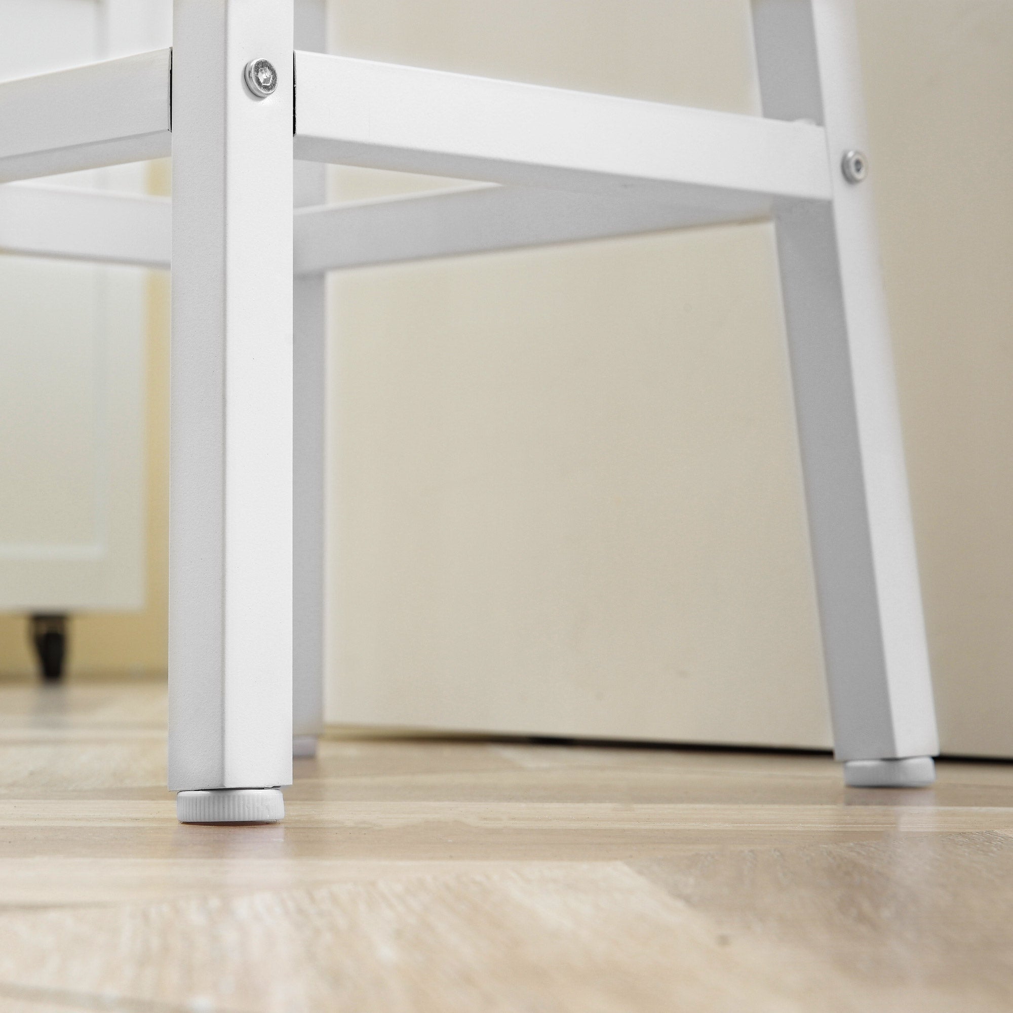 HOMCOM Set 2 Sgabelli da Cucina in Legno e Acciaio con Piano Liscio e Poggiapiedi, 32.5x32.5x65cm, Bianco e Color Legno - 8