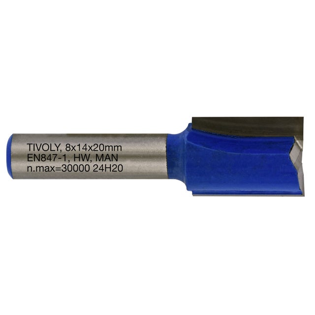 Tivoly • Fraise de Défonceuse à Rainurer Droit • Ø14mm • 2 Lames en Carbure • Tige Ø8mm • Pour Travail du Bois