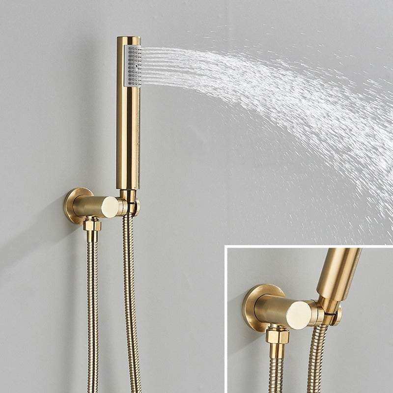 Douche Encastrée Classique Dorée Brossé, Tête XXL 30 cm Effet Pluie, Mitigeur Intégré et Douchette - 3