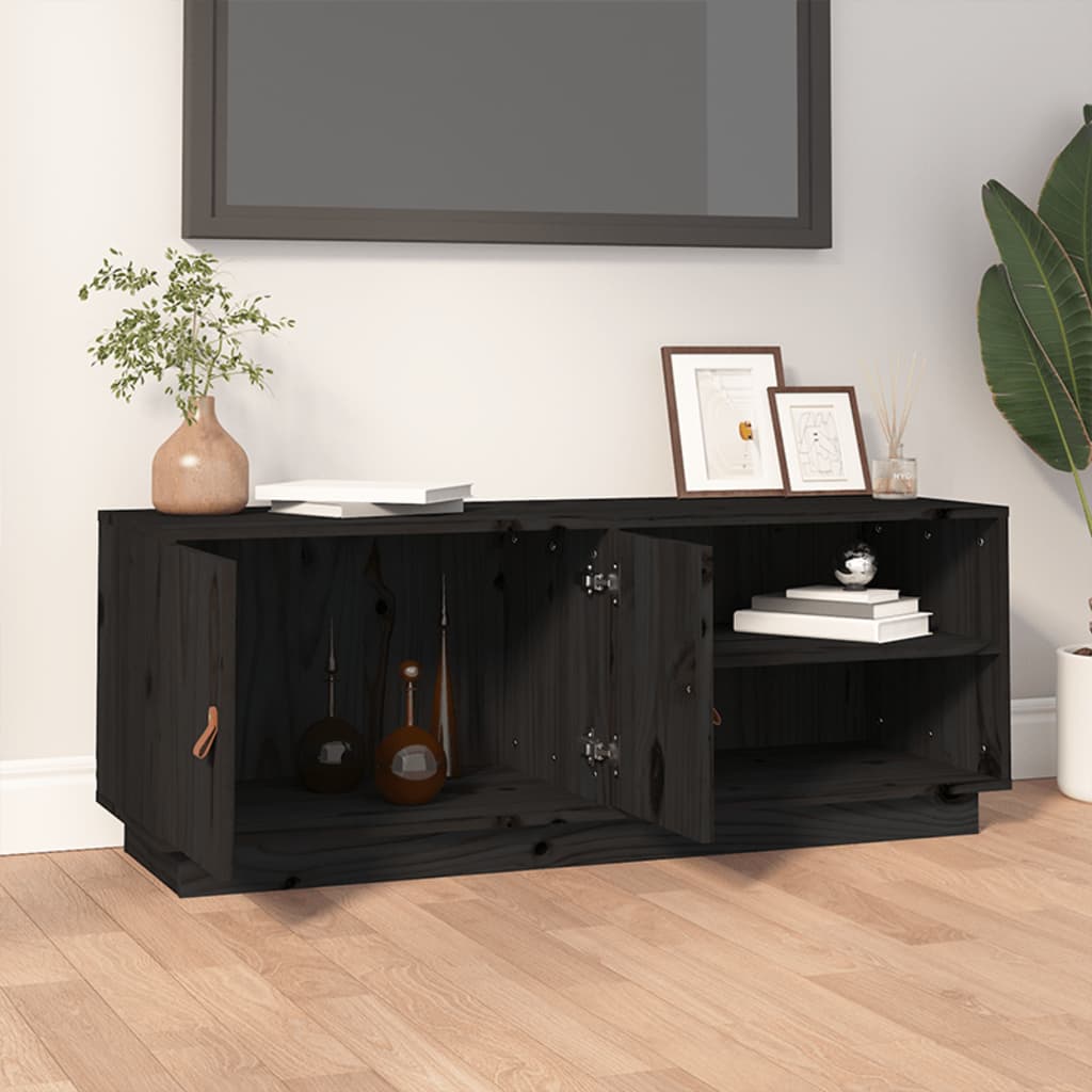 Meuble TV Noir 105x34x40 cm Bois de pin massif - COMFORTXL - 2