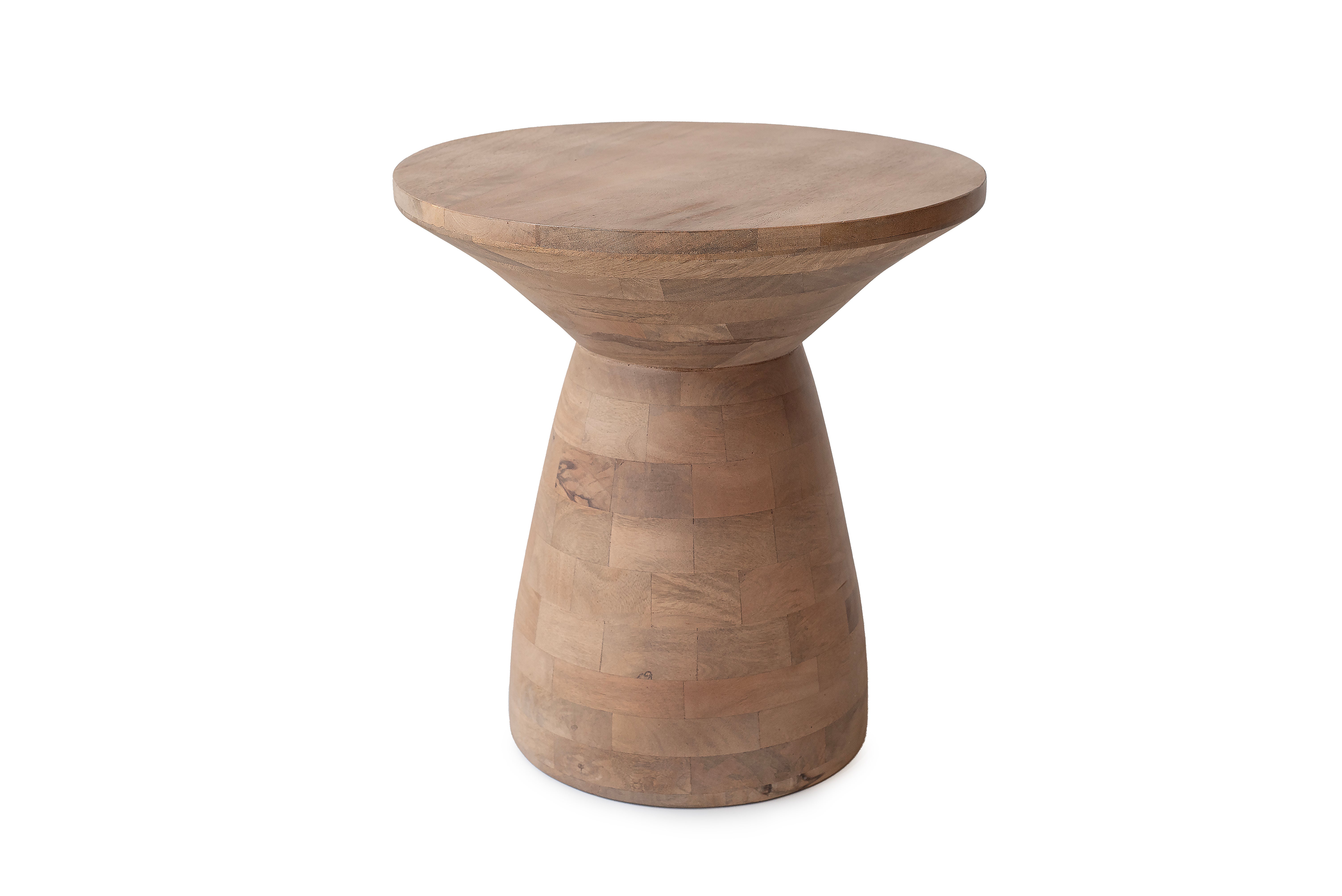 STOLIK POMOCNICZY Z NATURALNEGO DREWNA W KSZTAŁCIE KLEPSYDRY, 45x45x48 CM