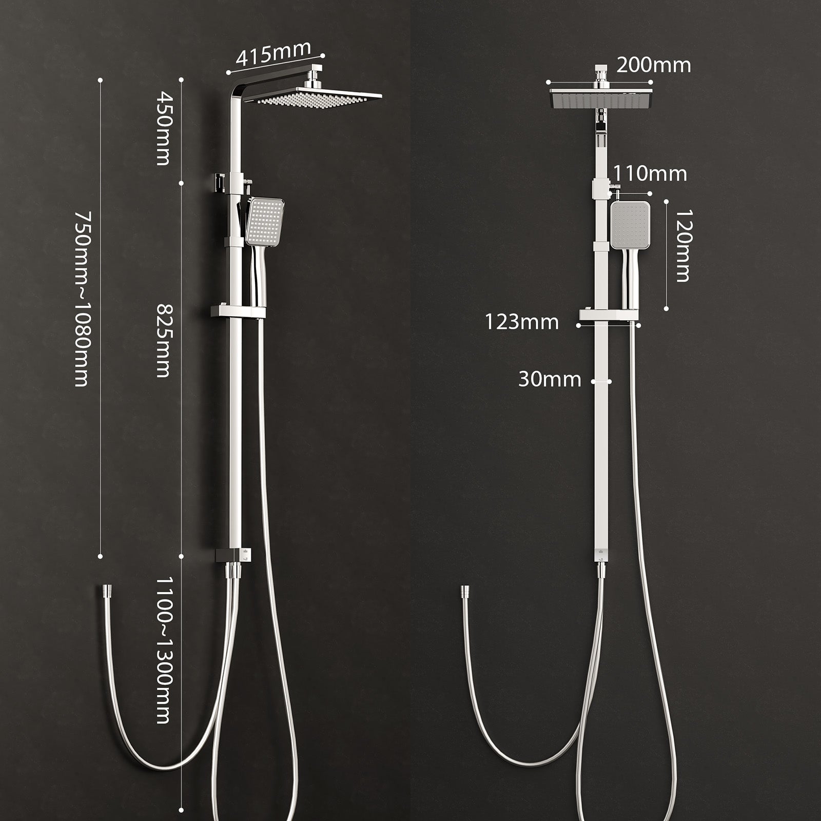 Sistema de chuveiro de coluna de chuveiro com conjunto de chuveiro de mão sem misturador em aço inoxidável com altura ajustável, cromado - 7
