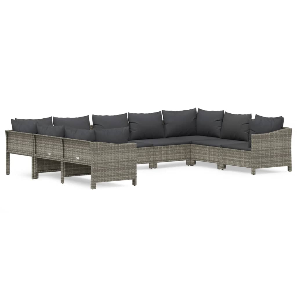The Living Store - Salon de jardin 9 pcs avec coussins Gris Résine tressée - 2