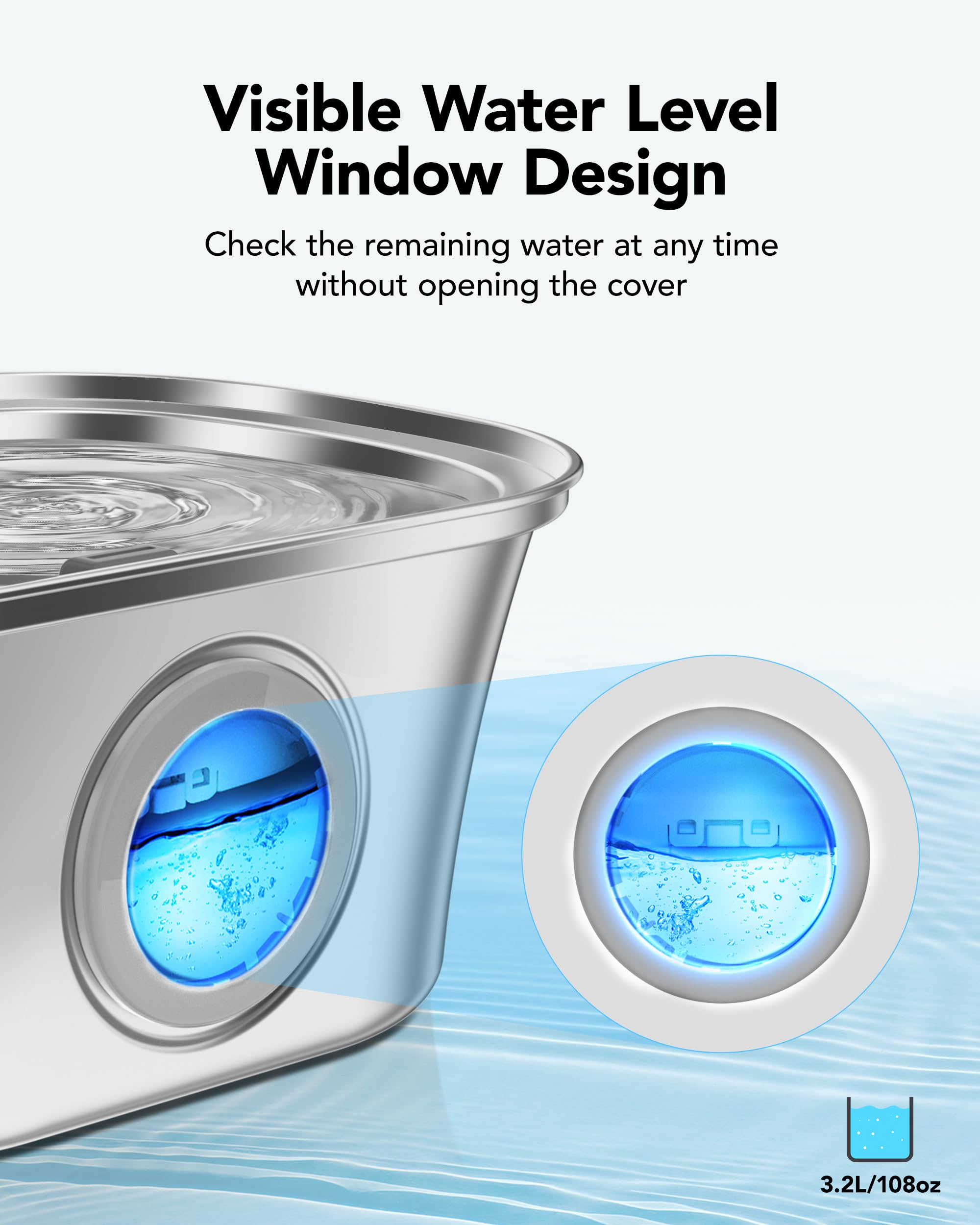 Fontaine à Eau pour Chat Fontaine à Eau en Acier Inoxydable pour Animaux domestiques de 3,2 L avec Distributeur d'eau Automatique - 2
