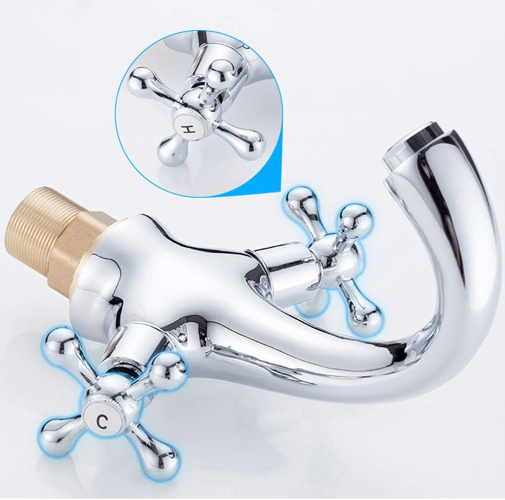 Robinet Mitigeur Pour Lavabo Mural En Laiton Double Levier à 3 Trous Argenté Ishinca