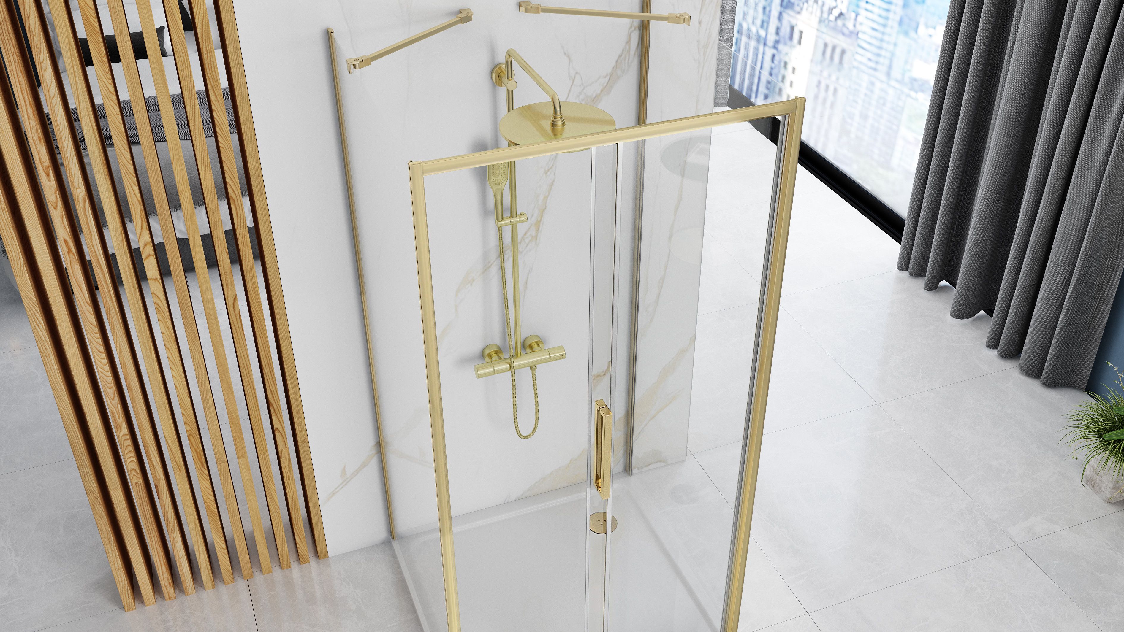 CABINA DOCCIA A PARETE REA RAPID SLIDE 150X100 BRUSH GOLD - 5